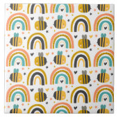 Cute Bumble Bee and Rainbows Pattern Tegeltje (Voorkant)