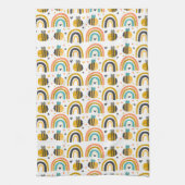 Cute Bumble Bee and Rainbows Pattern Theedoek (Verticaal)