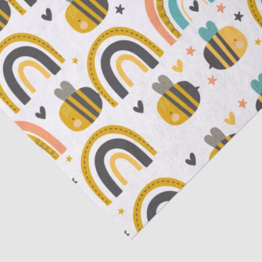 Cute Bumble Bee and Rainbows Pattern Tissuepapier (Detail)