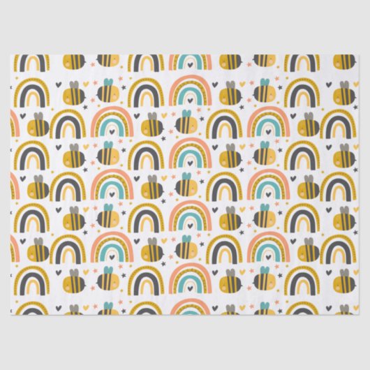 Cute Bumble Bee and Rainbows Pattern Tissuepapier (Voorkant)