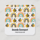 Cute Bumble Bee and Rainbows Pattern Vierkante Visitekaartje (Voorkant)