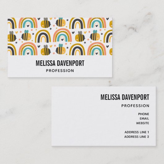 Cute Bumble Bee and Rainbows Pattern Visitekaartje (Voorkant / Achterkant)