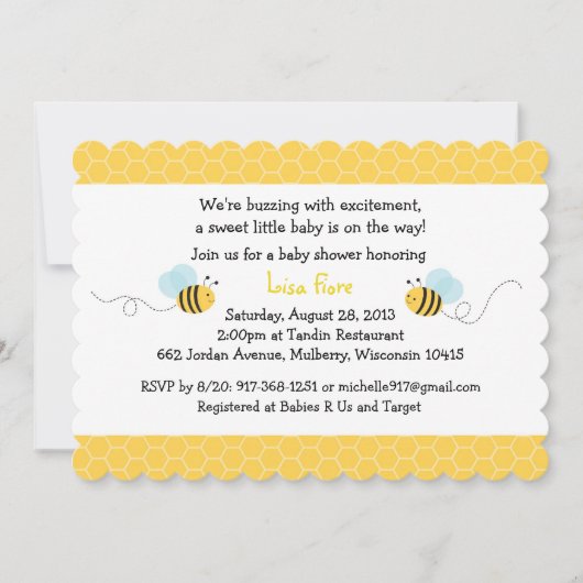 Cute Bumble Bee Baby shower Kaart (Voorkant)