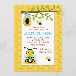 Cute Bumble Bee Boy Baby Birth Announcement Card Aankondiging