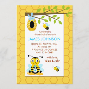 Cute Bumble Bee Boy Baby Birth Announcement Card Aankondiging