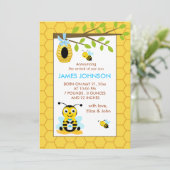 Cute Bumble Bee Boy Baby Birth Announcement Card Aankondiging (Staand voorkant)