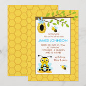 Cute Bumble Bee Boy Baby Birth Announcement Card Aankondiging (Voorkant / Achterkant)