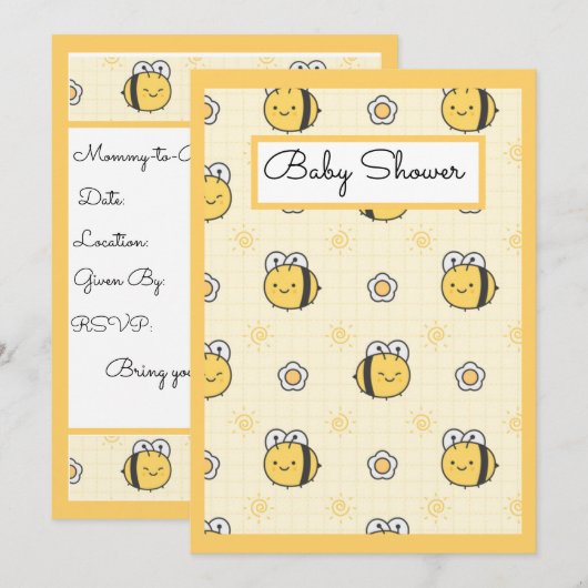 Cute Bumble Bee Boy Girl Baby shower Kaart (Voorkant / Achterkant)