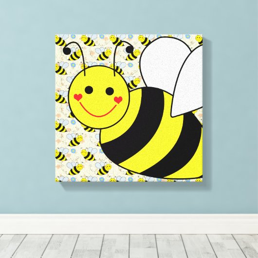 Cute Bumble Bee Canvas Afdruk (Insitu (Houten vloer))