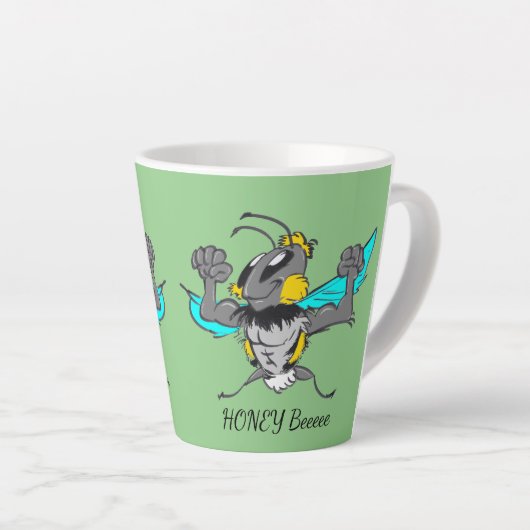 Cute Bumble Bee Cartoon Cust.Text Green Latte Mok (Rechterhoek)