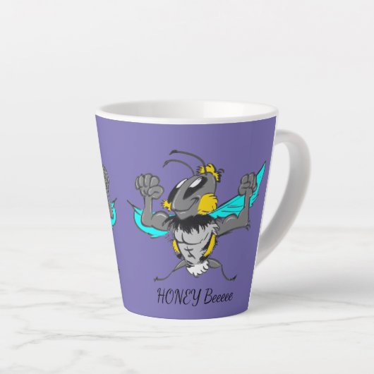 Cute Bumble Bee Cartoon Cust.Text Paarse Latte Mok (Rechterhoek)