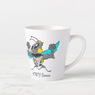 Cute Bumble Bee Cartoon Cust.Text White Latte Mok