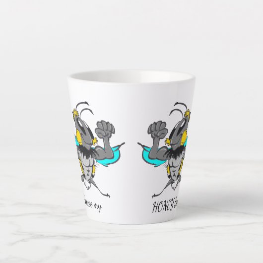 Cute Bumble Bee Cartoon Cust.Text White Latte Mok (Voorkant)