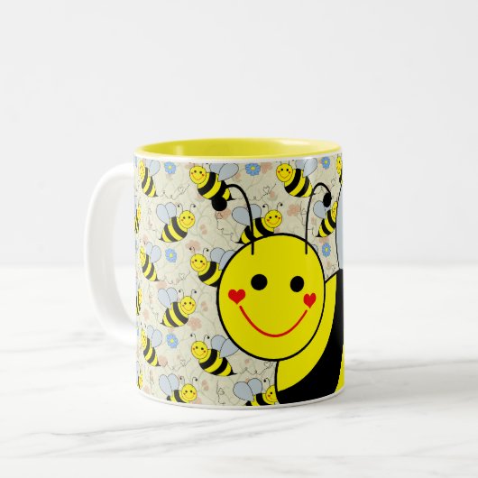 Cute Bumble Bee Design Tweekleurige Koffiemok (Voorkant links)