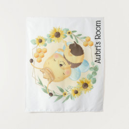 Cute Bumble Bee en Sunflower Wandkleed