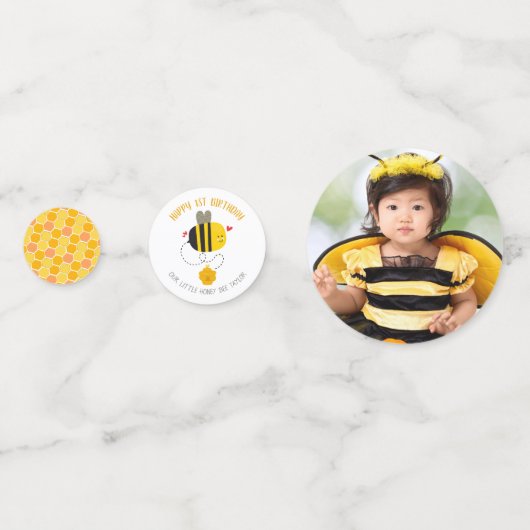 Cute Bumble Bee Gender Neutral Birthday Foto Name Confetti (Voorkanten)