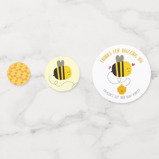 Cute Bumble Bee Gender Neutral Birthday Foto Name Confetti (Achterkanten)