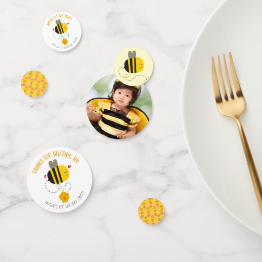 Cute Bumble Bee Gender Neutral Birthday Foto Name Confetti (Groep)