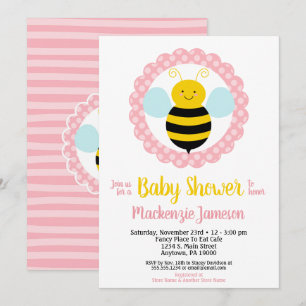 Cute Bumble Bee Girls Baby shower Invitation Kaart