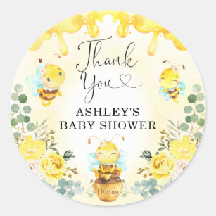 Cute Bumble Bee Honey Pot Floral Baby shower Favor Ronde Sticker