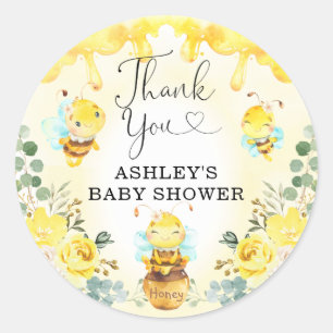 Cute Bumble Bee Honey Pot Floral Baby shower Favor Ronde Sticker