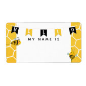 Cute Bumble Bee Honeycomb Hallo Mijn naam is Stick Etiket (Voorkant)