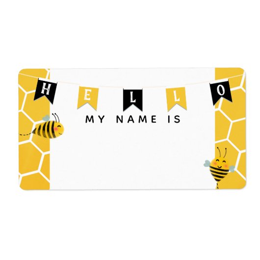 Cute Bumble Bee Honeycomb Hallo Mijn naam is Stick Etiket (Voorkant)