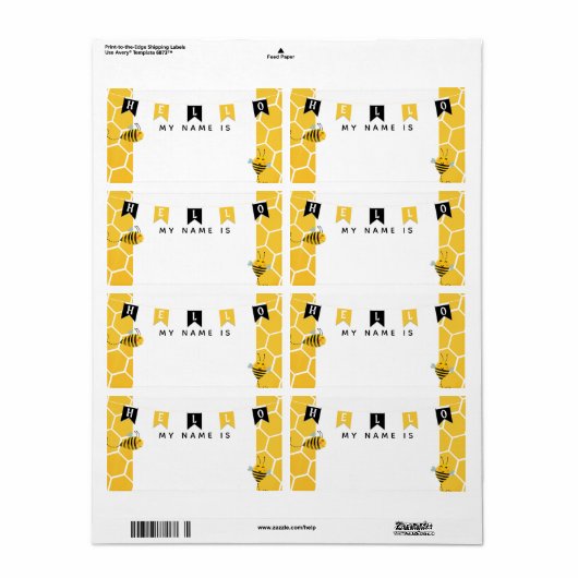 Cute Bumble Bee Honeycomb Hallo Mijn naam is Stick Etiket (Full Sheet)