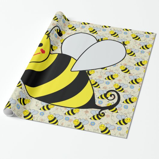 Cute Bumble Bee met Pattern Cadeaupapier (Uitgerold)