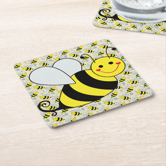 Cute Bumble Bee met Pattern Kartonnen Onderzetters (Schuin)