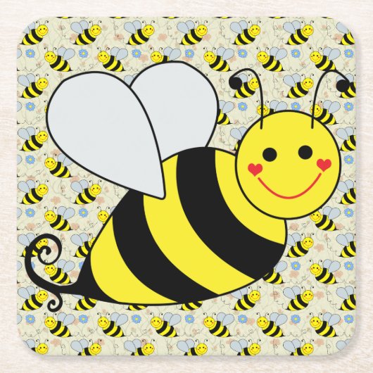 Cute Bumble Bee met Pattern Kartonnen Onderzetters (Voorkant)