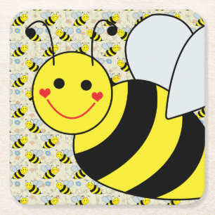 Cute Bumble Bee met Pattern Kartonnen Onderzetters