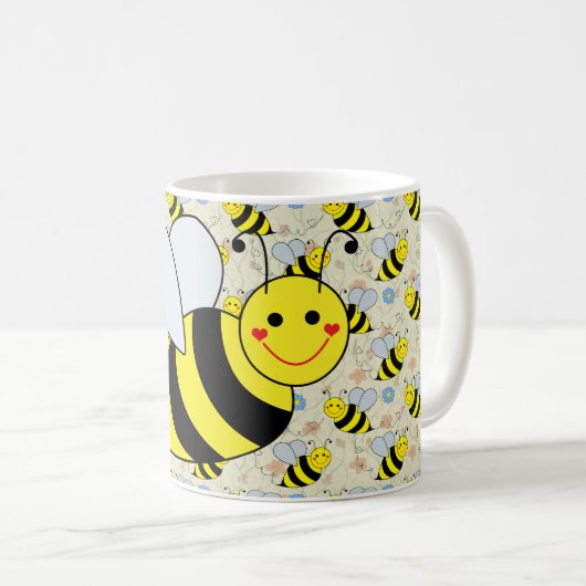 Cute Bumble Bee met Pattern Koffiemok (Voorkant rechts)