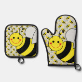 Cute Bumble Bee met Pattern Ovenwant & Pannenlap Set (Voorkant)
