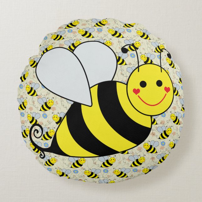 Cute Bumble Bee met Pattern Rond Kussen (Voorkant)