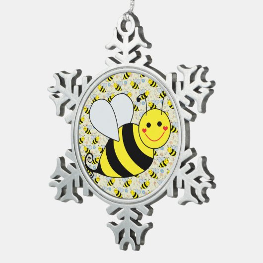 Cute Bumble Bee met Pattern Tin Sneeuwvlok Ornament (Rechts)