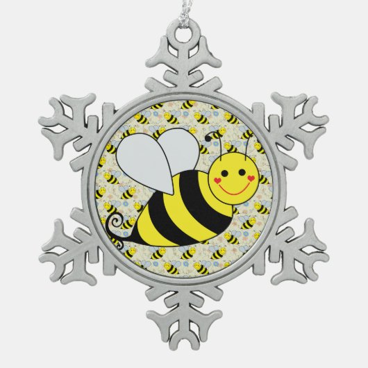 Cute Bumble Bee met Pattern Tin Sneeuwvlok Ornament (Voorkant)
