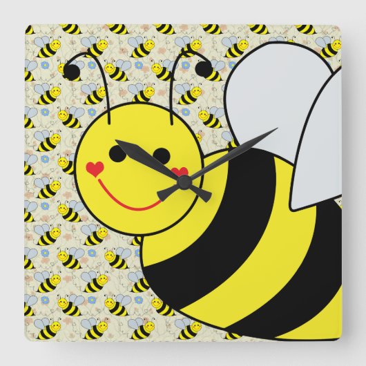Cute Bumble Bee met Pattern Vierkante Klok (Voorkant)