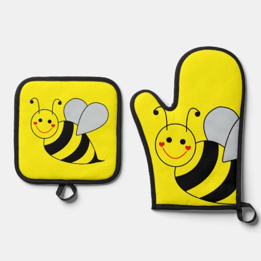 Cute Bumble Bee Ovenwant & Pannenlap Set (Voorkant)
