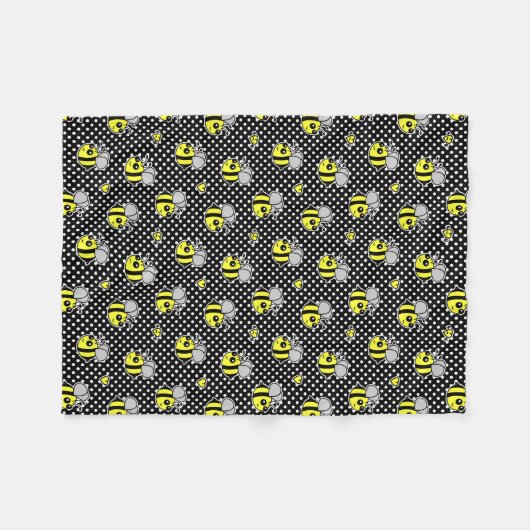 Cute Bumble Bee Pattern Black Fleece Deken (Voorkant (Horizontaal))