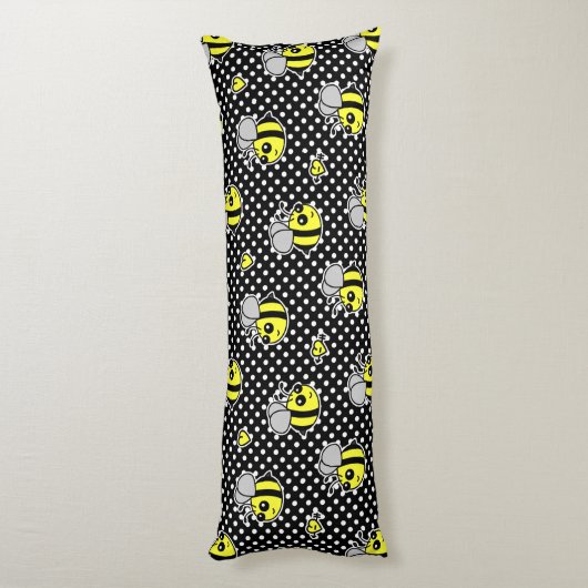 Cute Bumble Bee Pattern Black Lichaamskussen (Achterkant (Verticaal))