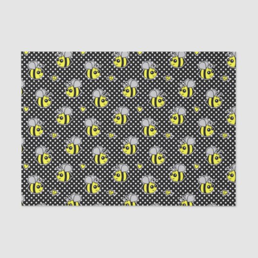 Cute Bumble Bee Pattern Black Tissuepapier (Voorkant)