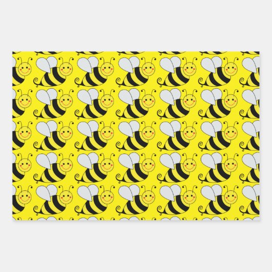 Cute Bumble Bee Pattern | Geel Inpakpapier Vel (Voorkant 2)