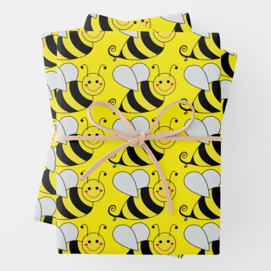 Cute Bumble Bee Pattern | Geel Inpakpapier Vel (In situ)