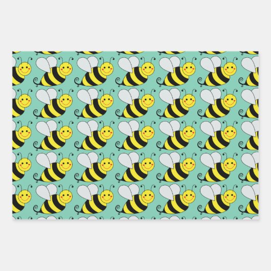 Cute Bumble Bee Pattern Inpakpapier Vel (Voorkant 3)