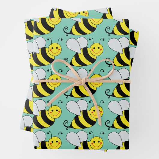 Cute Bumble Bee Pattern Inpakpapier Vel (In situ)