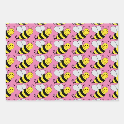 Cute Bumble Bee Pattern | Kleurrijk Inpakpapier Vel (Voorkant 3)
