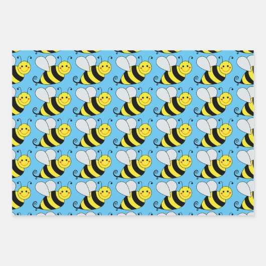 Cute Bumble Bee Pattern | Kleurrijk Inpakpapier Vel (Voorkant 2)