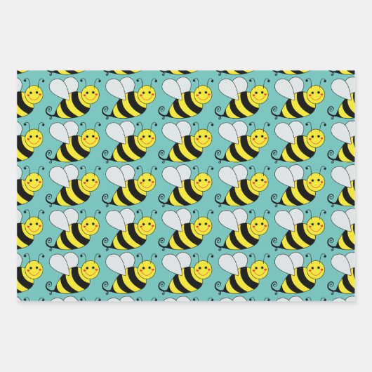Cute Bumble Bee Pattern | Kleurrijk Inpakpapier Vel (Voorkant)