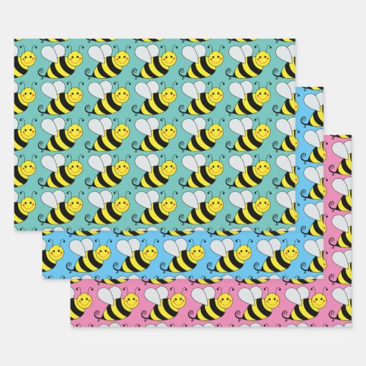 Cute Bumble Bee Pattern | Kleurrijk Inpakpapier Vel (Set)